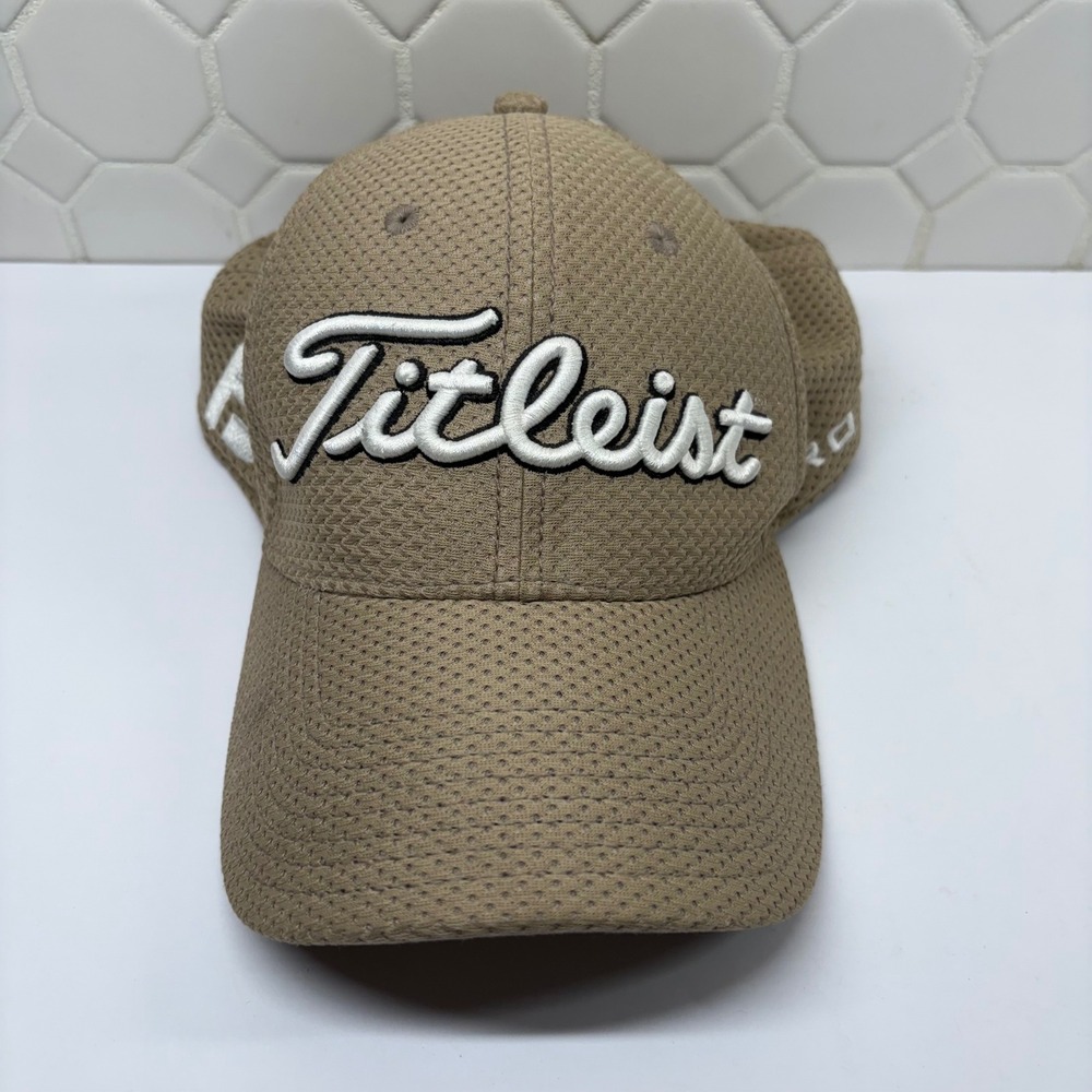Titleist Golf Hat Mens S/M Tan Mesh Pro V1 FootJoy Performance Cap